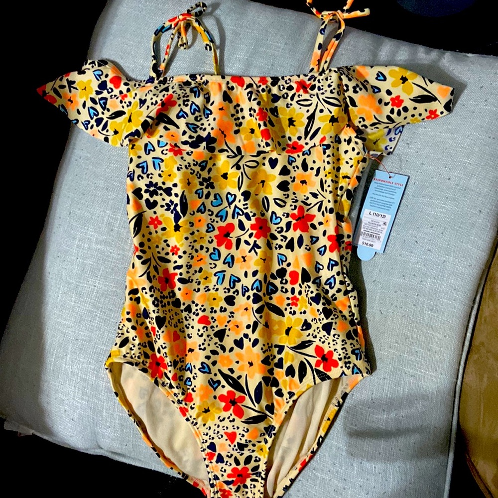 Yellow and Multi Color Printed Bathing Suit